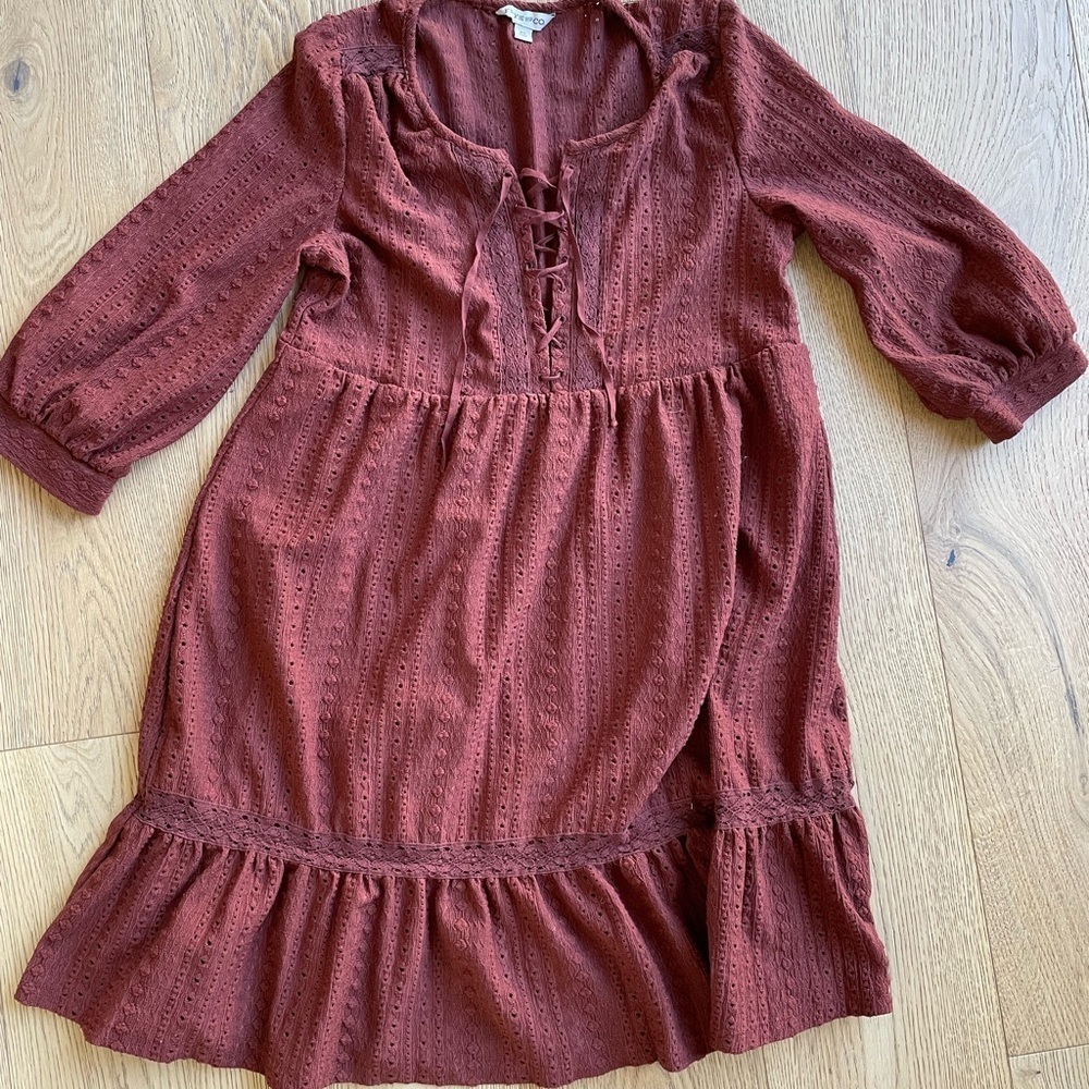 FRYE AND CO. Women's Long Sleeve boho rust Brick brown Dress